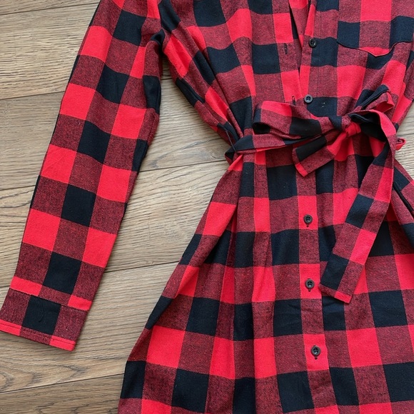 Pink lily buffalo plaid shirt dress - Picture 3 of 5